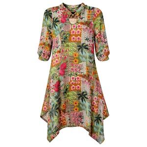 Artsy Maximalist Patchwork Print Tunic Dress Women Size S Tropical Boho Eclectic
